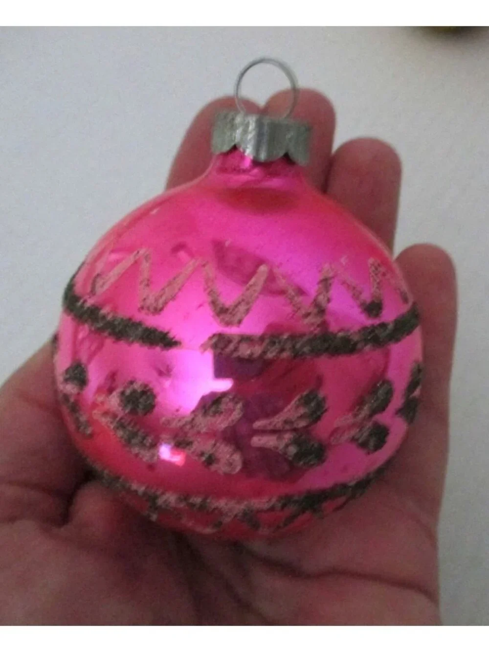 Set of 3 Vintage Shiny Brite Glass Christmas Ornaments – Glitter Design, 2.5 Inc